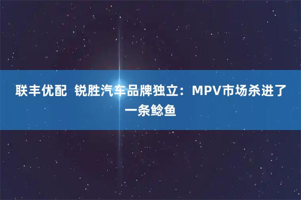 联丰优配  锐胜汽车品牌独立：MPV市场杀进了一条鲶鱼